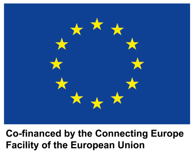 The European flag, Co-financed by the Connecting Europe Facility